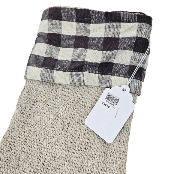 Primitives By Kathy Stocking Farmhouse Burlap Black snd White Buffalo Plaid Top - Picture 2 of 10